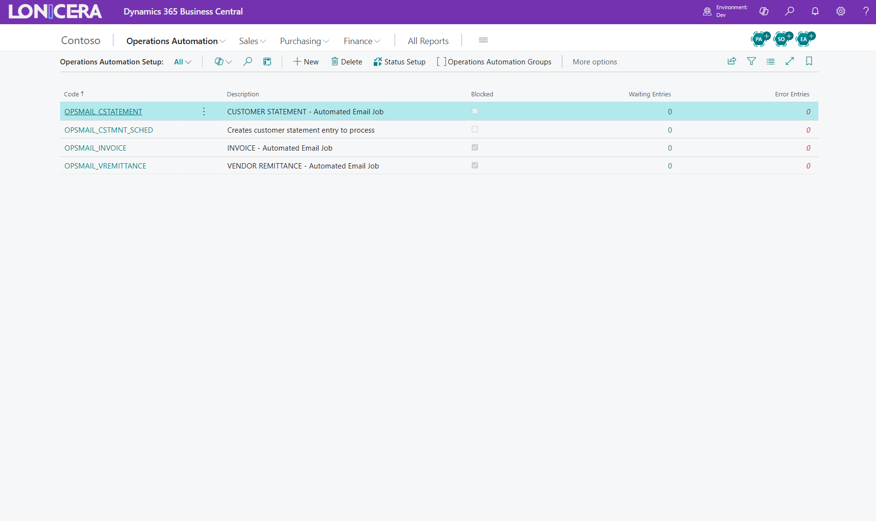 Job Setup List